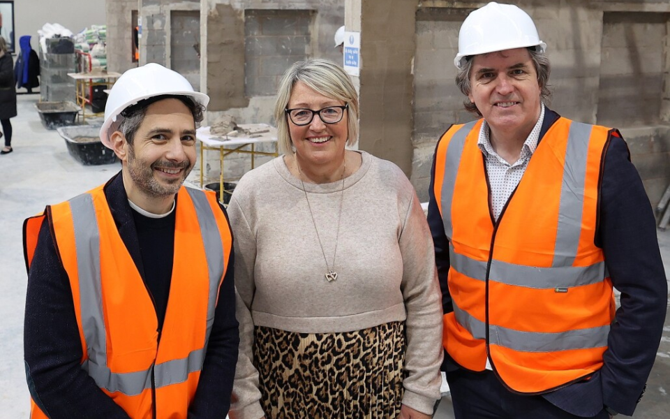 Pictured In Hard Hats And Hi Vis Jackets At Sterling Plastering Academy Are Oli De Botton, CEO Of The Careers & Enterprise Company, Gill Walsh, Strategic Careers Hub Lead Liverpool City Region Combined Auth